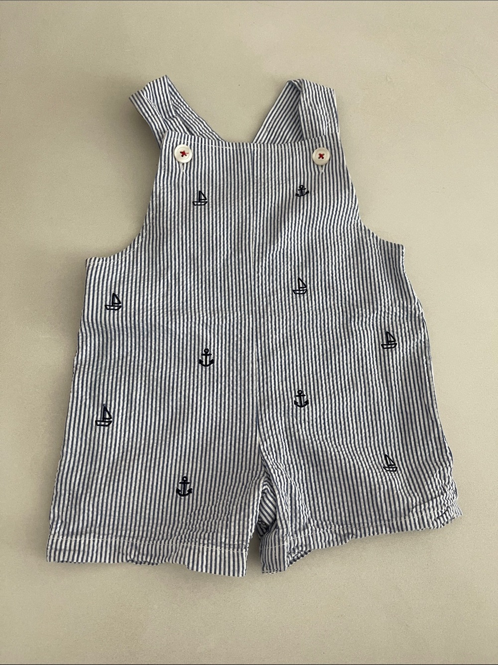 Starting Out Navy & White Striped Anchor Overalls